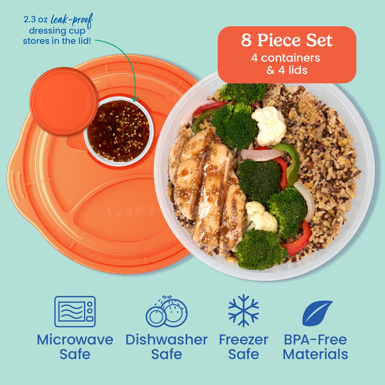Bentgo Easyboxes™ Salad-to-Go Containers 8-Piece Set - Classic | 8 Piece Set with 4 containers & 4 lids. Microwave safe, dishwasher safe, freezer safe, and made with BPA-free materials