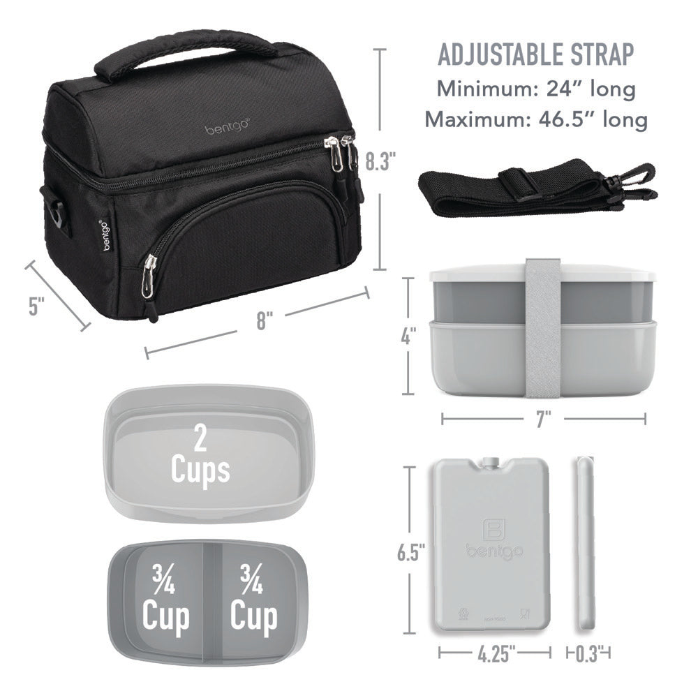 Bentgo® Deluxe 4-Piece Lunch Set | Bento Box Lunch Set - Carbon Black