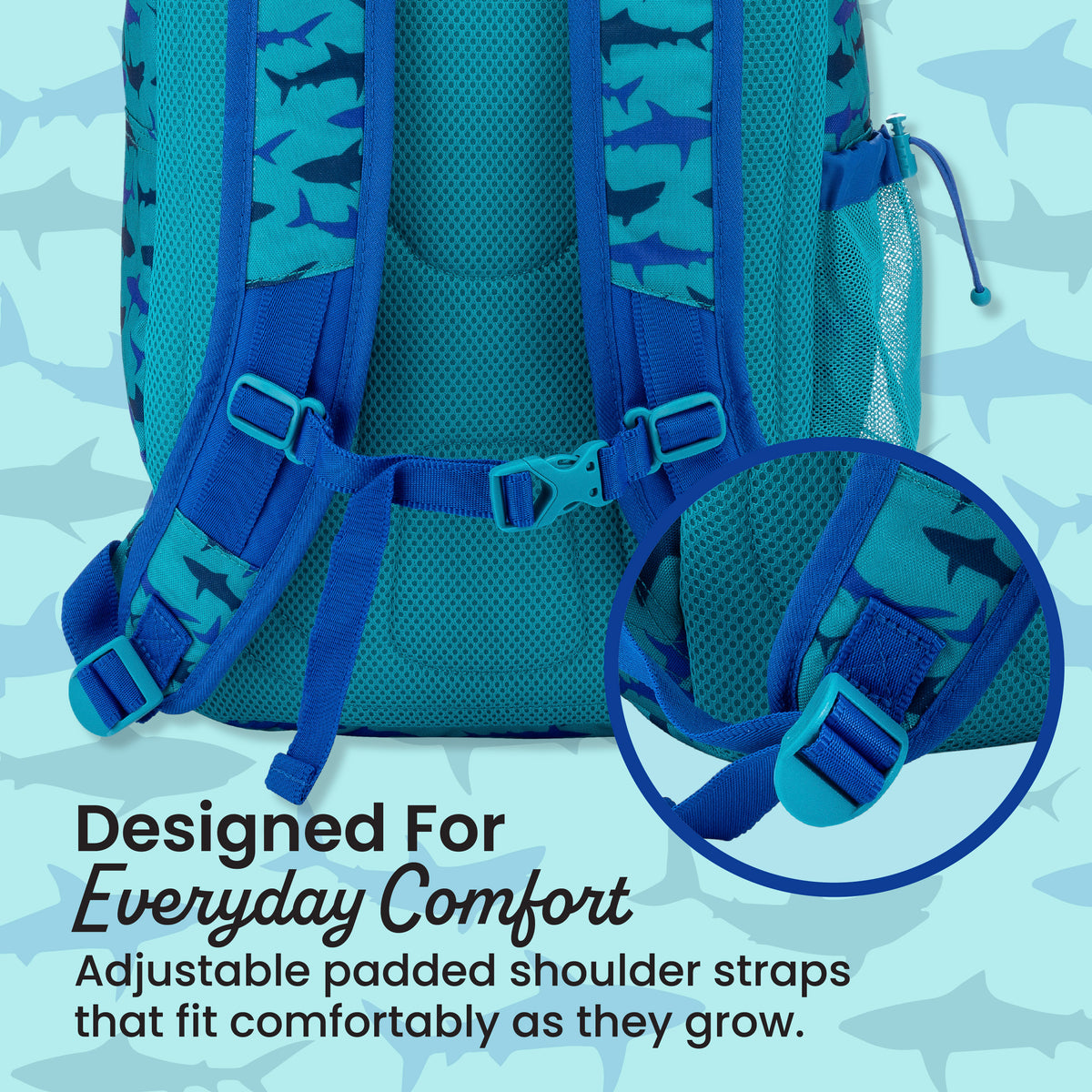 Bentgo® Kids Prints 2-in-1 Backpack & Lunch Bag - Sharks | Designed For Everyday Comfort - Adjustable Padded Shoulder Straps That Fit Comfortably As They Grow