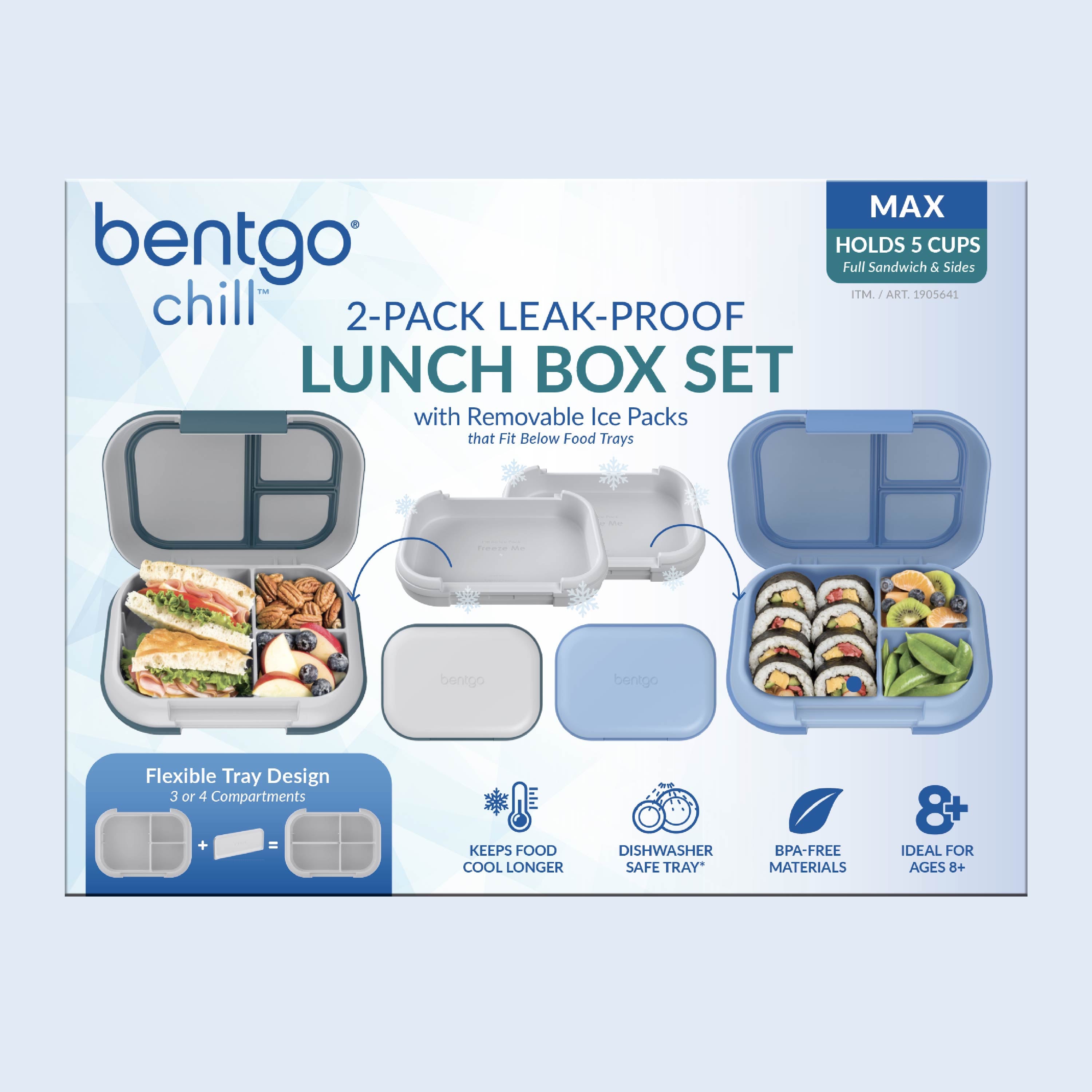 Bentgo® Chill Max Lunch Box (2-Pack)  - Fog/Deep Teal & Canal/Sail Blue | Packaging