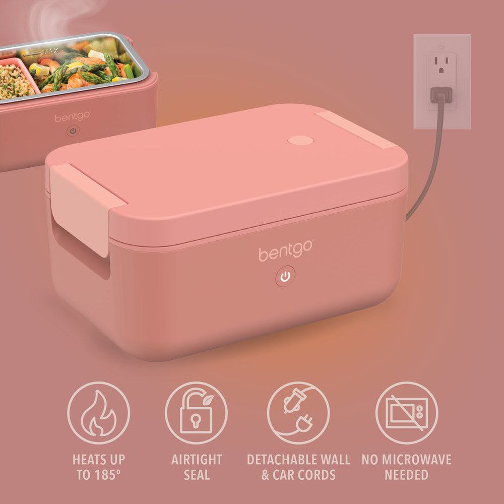 Bentgo® Heat Electric Lunch Box - Pink Spice | Heats Up To 185 Degrees, Airtight Seal, Detachable Wall & Car Cords, And No Microwave Needed