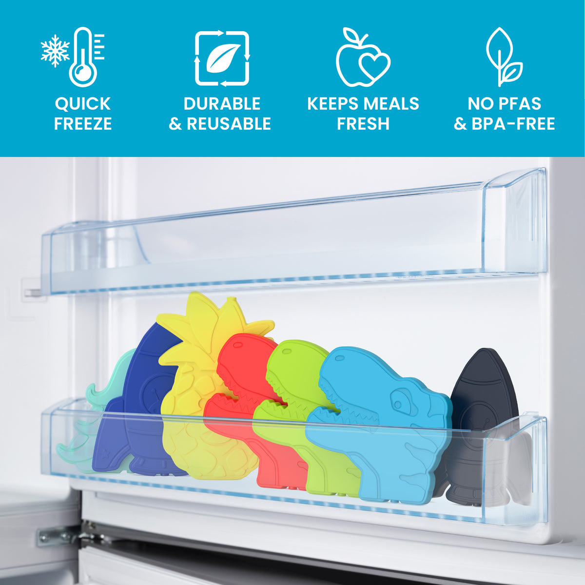Bentgo Buddies Reusable Ice Packs - Dinosaur | Quick Freeze, Durable & Reusable, Keeps Meals Fresh, and No PFAs & BPA-Free