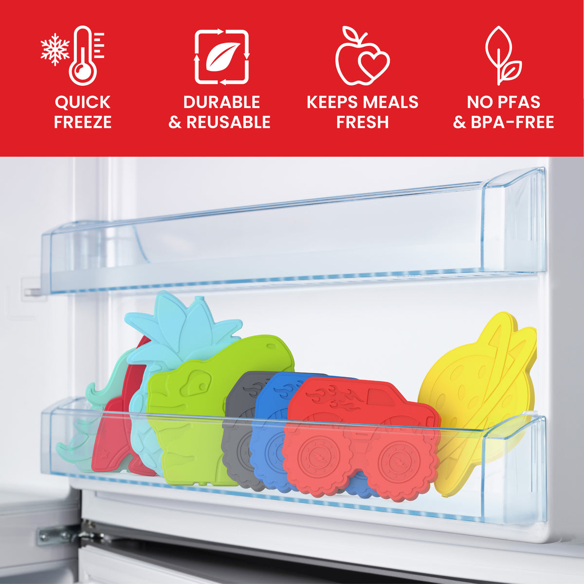 Bentgo Buddies Reusable Ice Packs - Trucks | Quick Freeze, Durable & Reusable, Keeps Meals Fresh, and No PFAs & BPA-Free