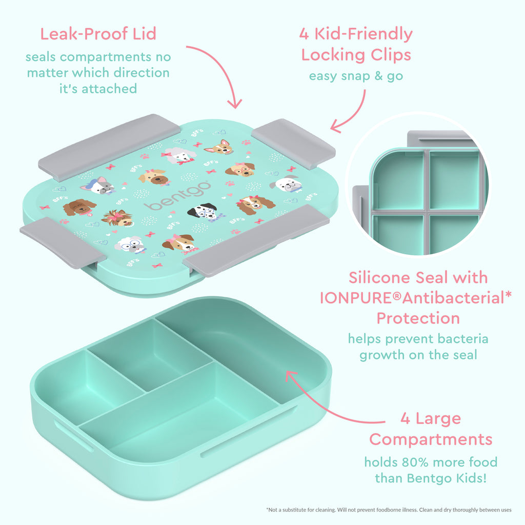 Bentgo® Kids Snap & Go Lunch Box | Puppy Love - Our Lunch Box Features A Leak-Proof Lid, Kid-Friendly Locking Clips, and 4 Large Compartments