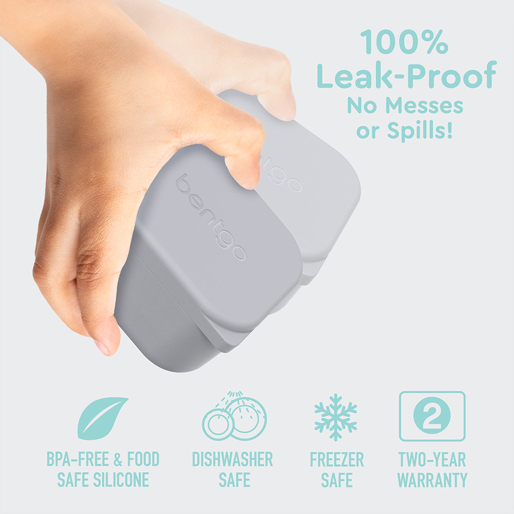 Gray and Aqua | Bentgo® Kids Sidekicks 2-Pack Silicone Container Set - Gray & Aqua | 100% Leak-Proof For No Messes Or Spills And Two-Year Warranty
