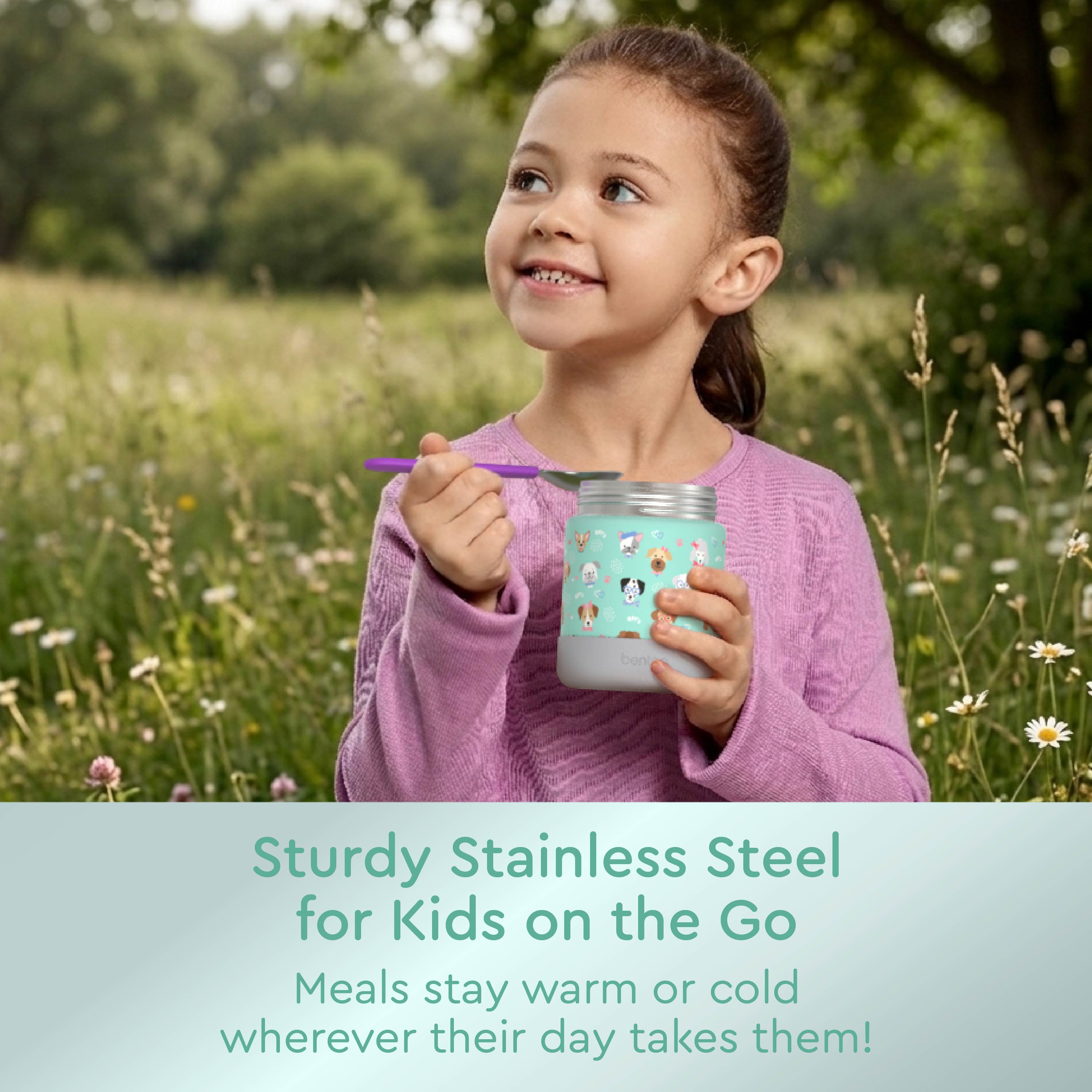 Bentgo® Kids Stainless Steel Food Jar - Puppy Love | Sturdy Stainless Steel For Kids On The Go - Meals Stay Warm Or Cold Wherever Their Day Takes Them!