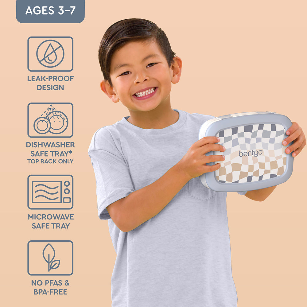 Bentgo® Kids Whimsy & Wonder Prints Lunch Box - Checker Gradient | Leak-Proof Design, Dishwasher Safe Tray (Top Rack Only), Microwave Safe Tray, No PFAS & BPA-Free