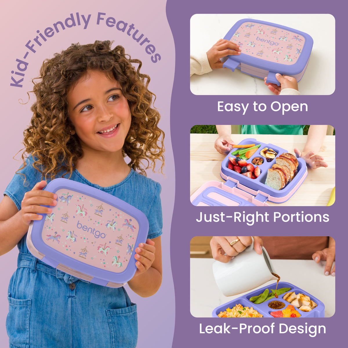 Bentgo Kids Prints Lunch Box - Carousel Unicorns | Kids Lunch Box Packed With Kid-Friendly Features Such As Easy To Open, Just-Right Portions And Leak-Proof Design