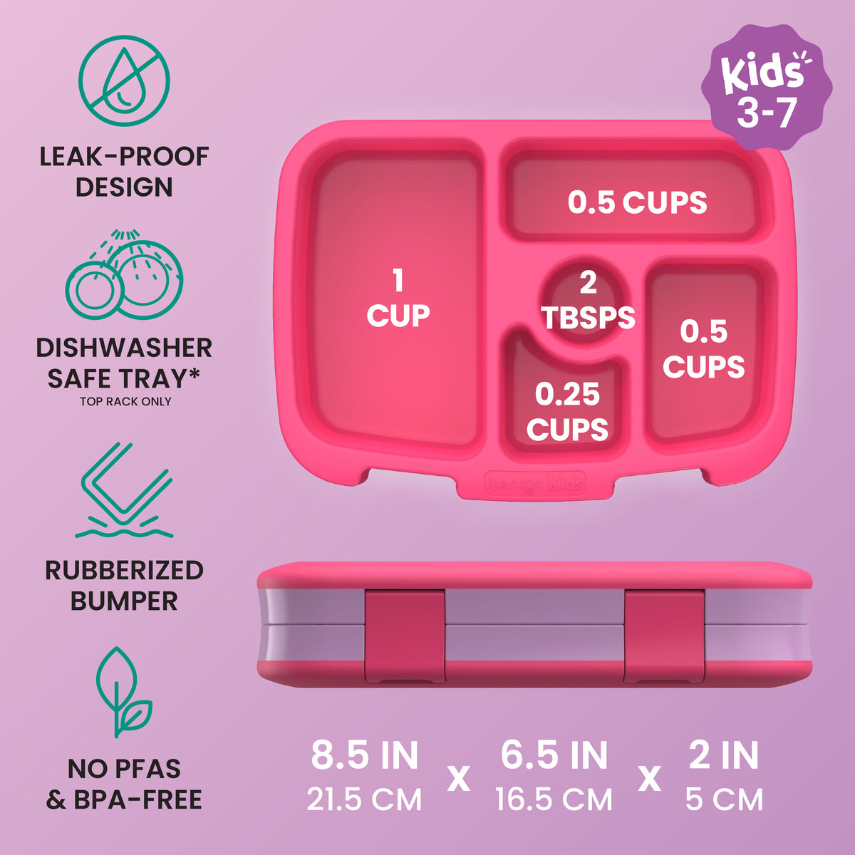 Bentgo Kids Prints Lunch Box - Fairies | Leak-Proof Design, Dishwasher Safe Tray (Top Rack Only), Rubberized Bumper And No PFAS & BPA-Free | Kids Lunch Box Dimensions