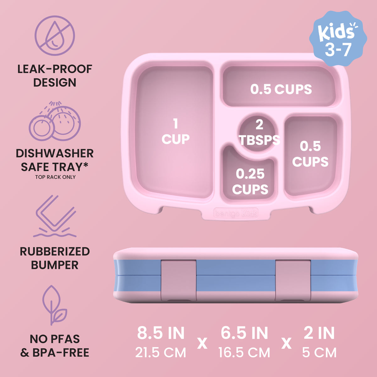 Bentgo Kids Prints Lunch Box - Lavender Galaxy | Leak-Proof Design, Dishwasher Safe Tray (Top Rack Only), Rubberized Bumper And No PFAS & BPA-Free | Kids Lunch Box Dimensions