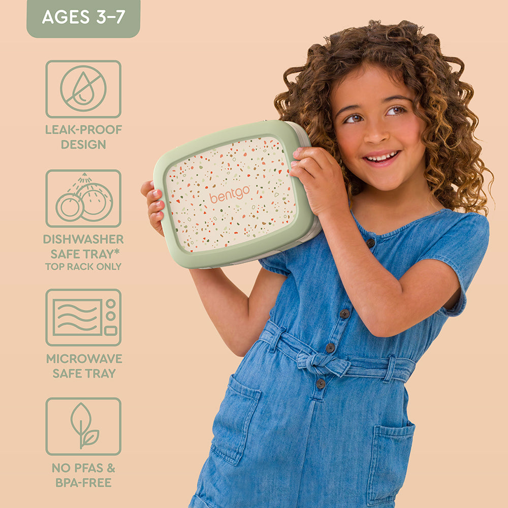Bentgo® Kids Whimsy & Wonder Prints Lunch Box - Geo Speckle | Leak-Proof Design, Dishwasher Safe Tray (Top Rack Only), Microwave Safe Tray, No PFAS & BPA-Free
