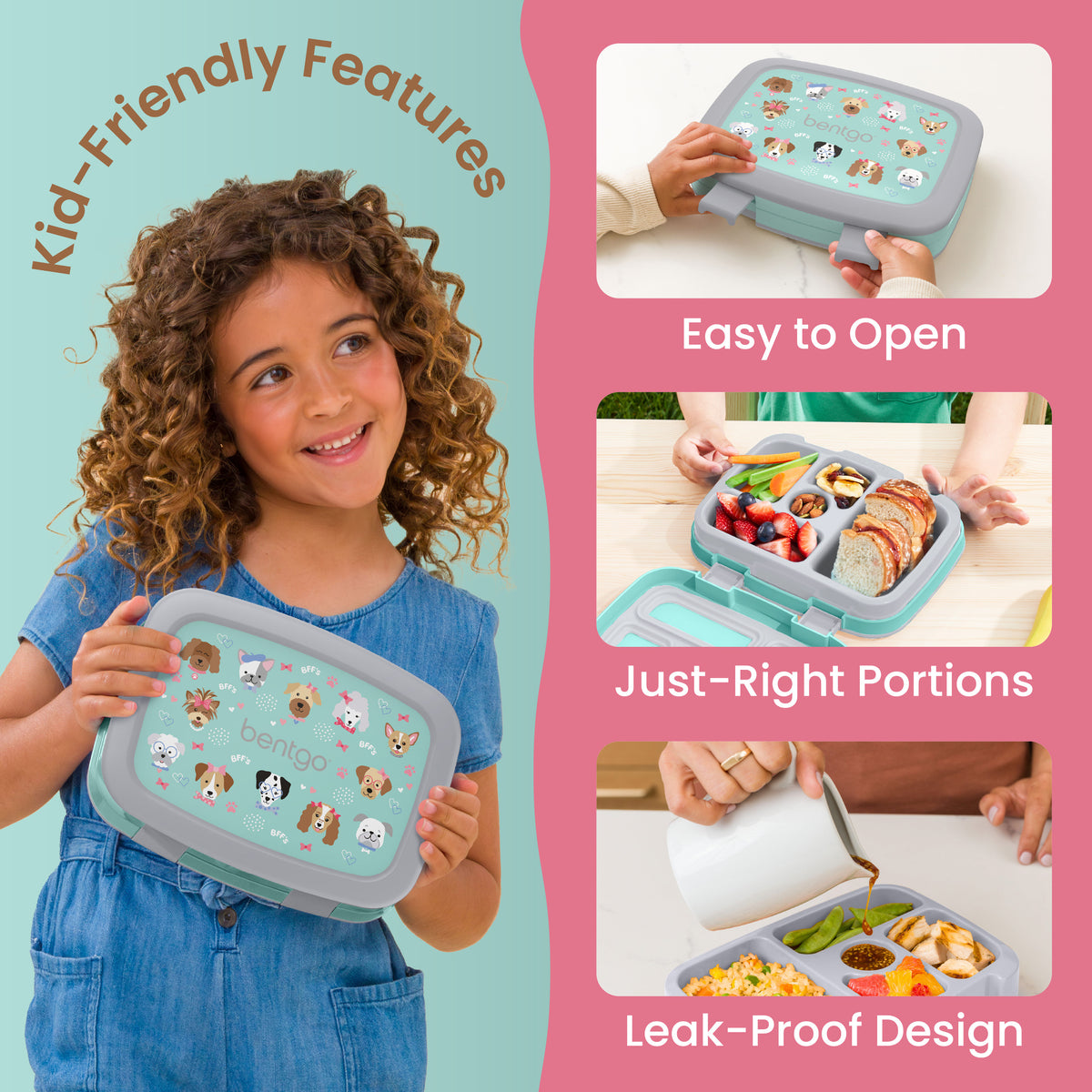 Bentgo Kids Prints Lunch Box - Puppy Love | Kids Lunch Box Packed With Kid-Friendly Features Such As Easy To Open, Just-Right Portions And Leak-Proof Design