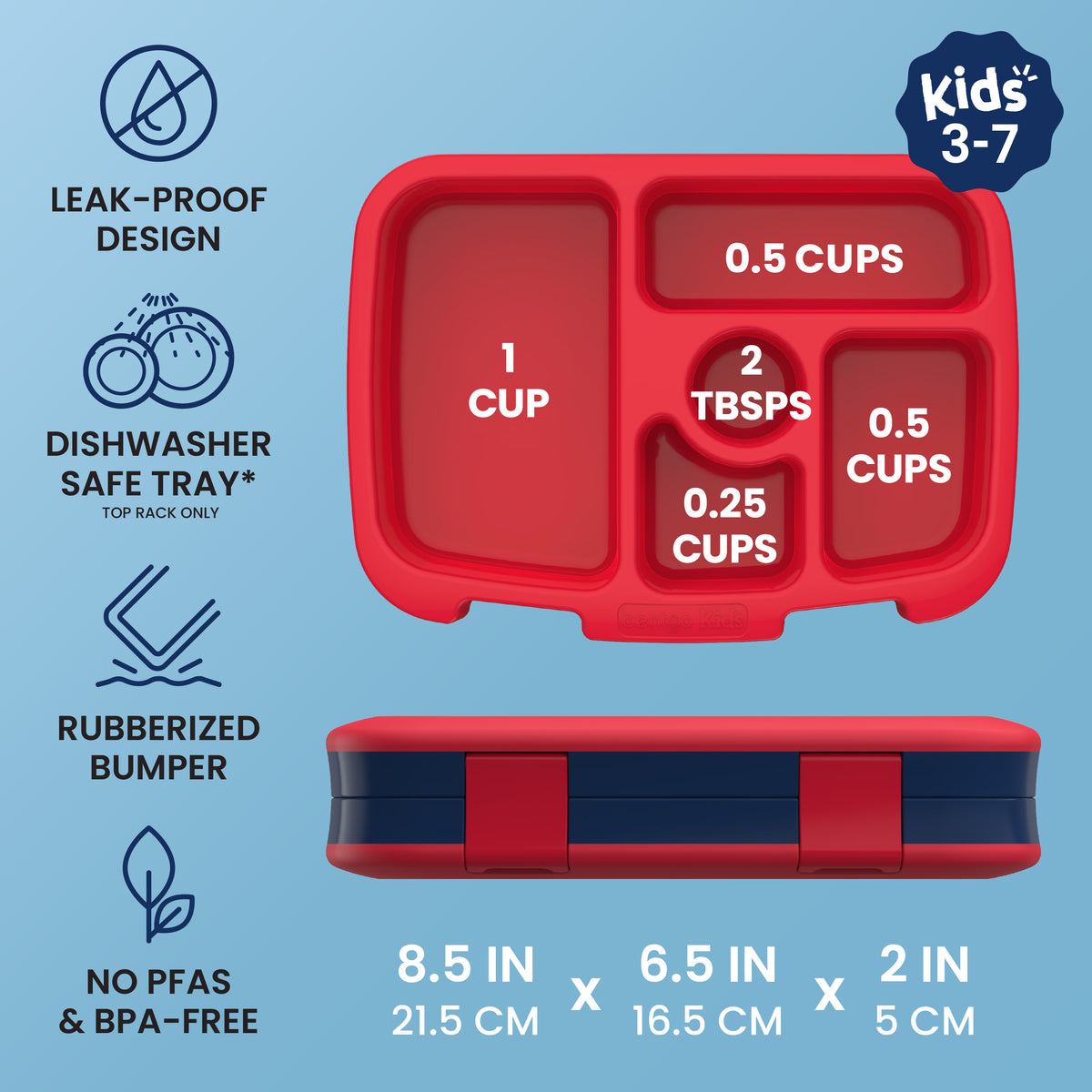 Bentgo Kids Prints Lunch Box -
Space Rockets | Leak-Proof Design, Dishwasher Safe Tray (Top Rack Only), Rubberized Bumper And No PFAS & BPA-Free | Kids Lunch Box Dimensions