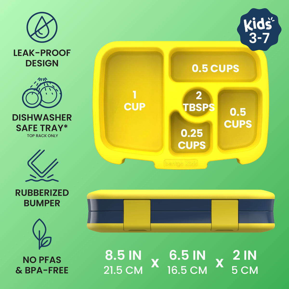 Bentgo Kids Prints Lunch Box - Space | Leak-Proof Design, Dishwasher Safe Tray (Top Rack Only), Rubberized Bumper And No PFAS & BPA-Free | Kids Lunch Box Dimensions