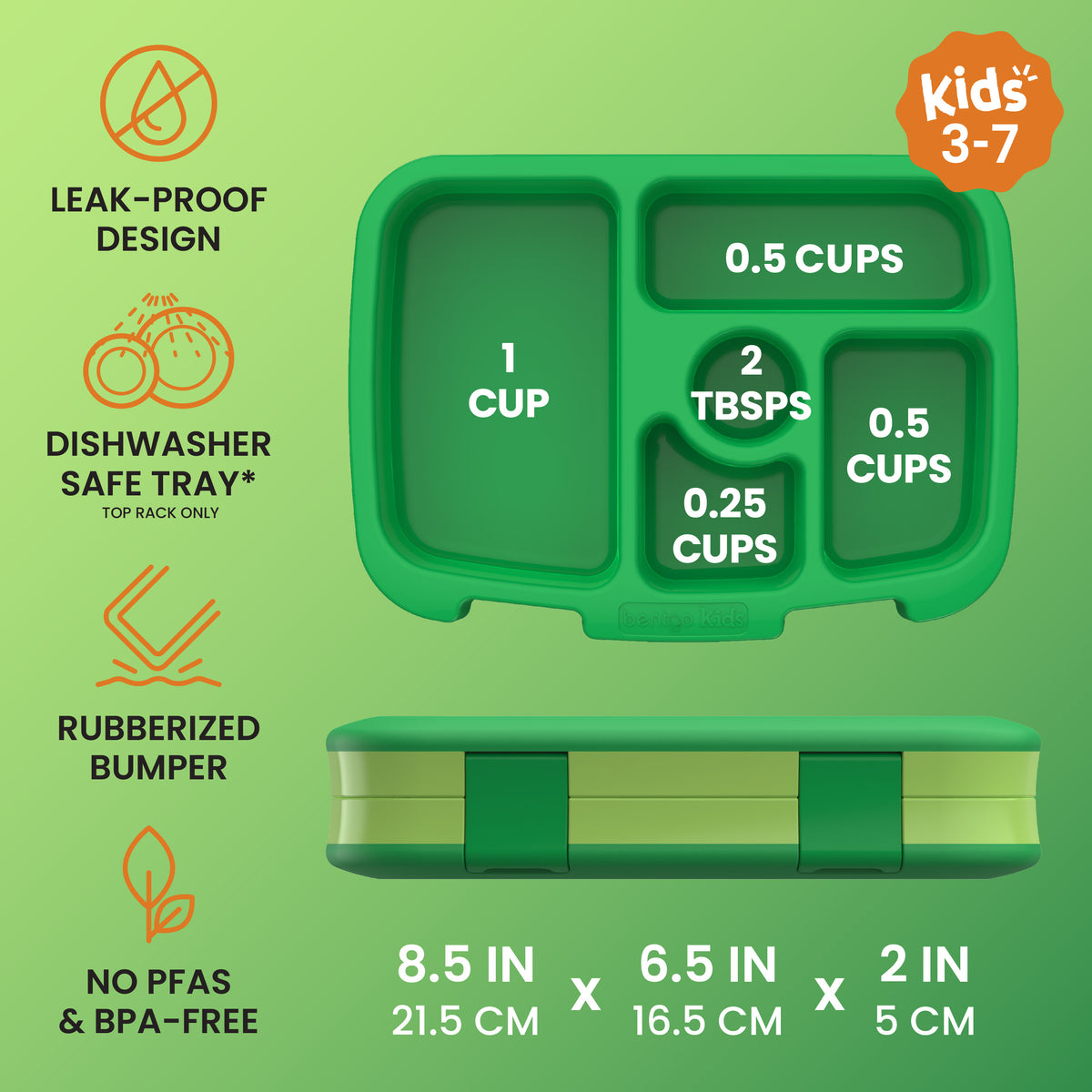 Bentgo Kids Prints Lunch Box - Safari | Leak-Proof Design, Dishwasher Safe Tray (Top Rack Only), Rubberized Bumper And No PFAS & BPA-Free | Kids Lunch Box Dimensions