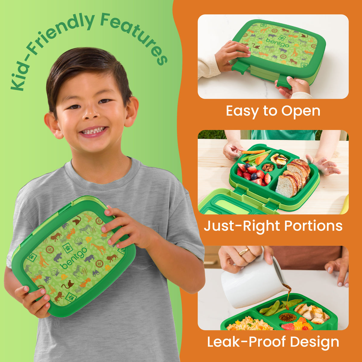 Bentgo Kids Prints Lunch Box - Safari | Kids Lunch Box Packed With Kid-Friendly Features Such As Easy To Open, Just-Right Portions And Leak-Proof Design