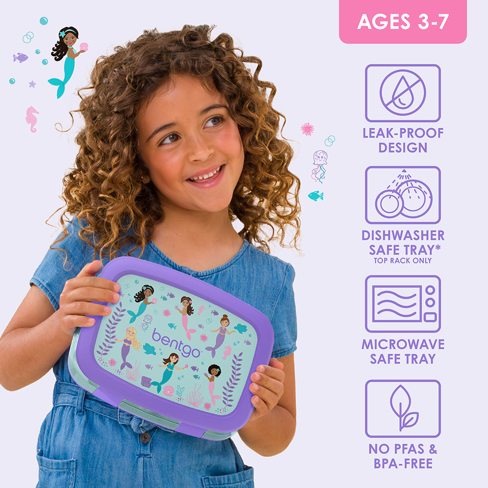 Bentgo Kids Prints Lunch Box - Mermaids in the Sea | Leak-Proof Design, Dishwasher Safe Tray (Top Rack Only), Microwave Safe Tray And No PFAS & BPA-Free