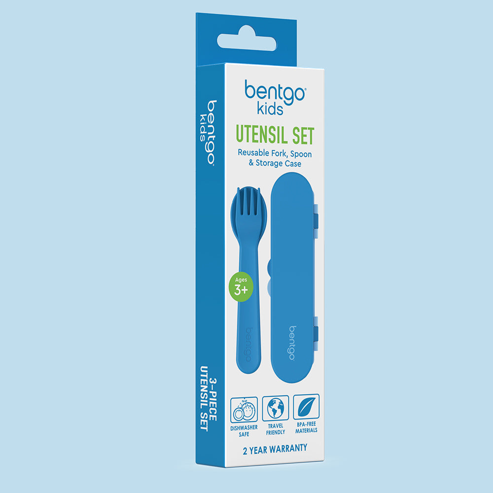 Bentgo® Kids Utensils Set | Blue - 3-Piece Utensil Set including a reusable fork, spoon, and storage case