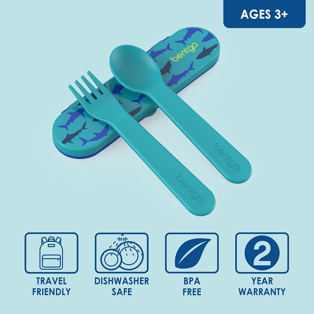 Bentgo® Kids Utensils Set | Sharks - Travel friendly and dishwasher safe utensils