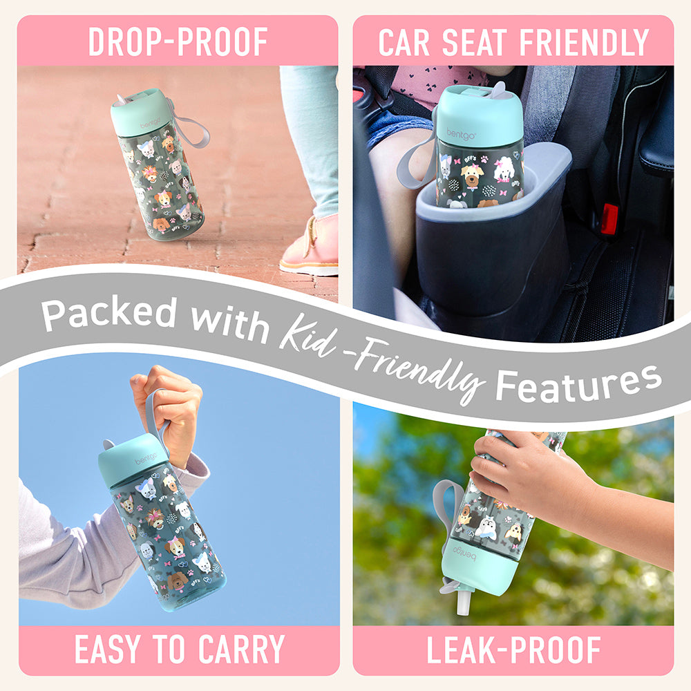 Bentgo® Kids Water Bottle - Puppy Love | Made with Kid-Friendly Features - Leak-Proof, Drop-Proof, Car Seat Friendly, And Easy to Carry