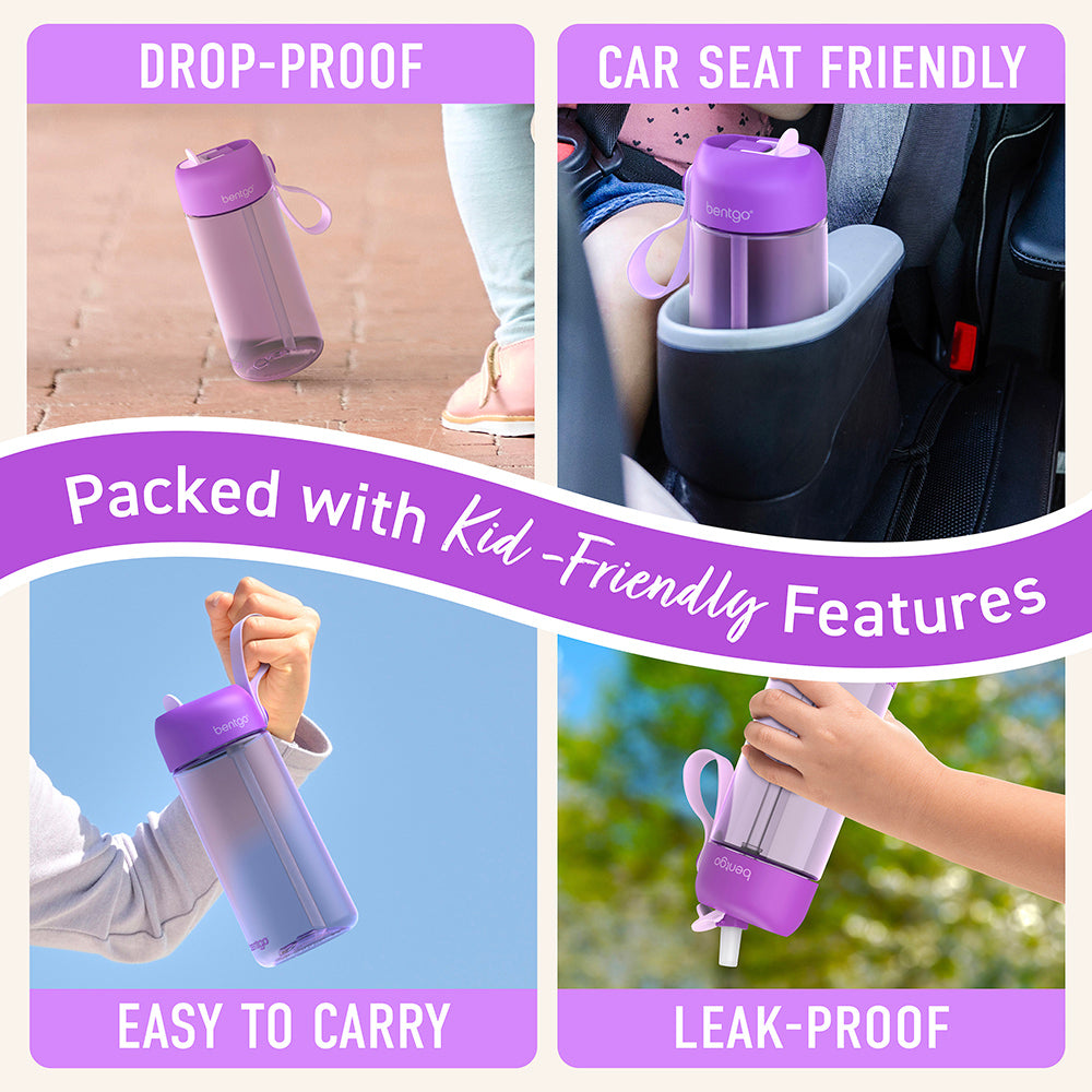 Bentgo® Kids Water Bottle - Purple | Made with Kid-Friendly Features - Leak-Proof, Drop-Proof, Car Seat Friendly, And Easy to Carry