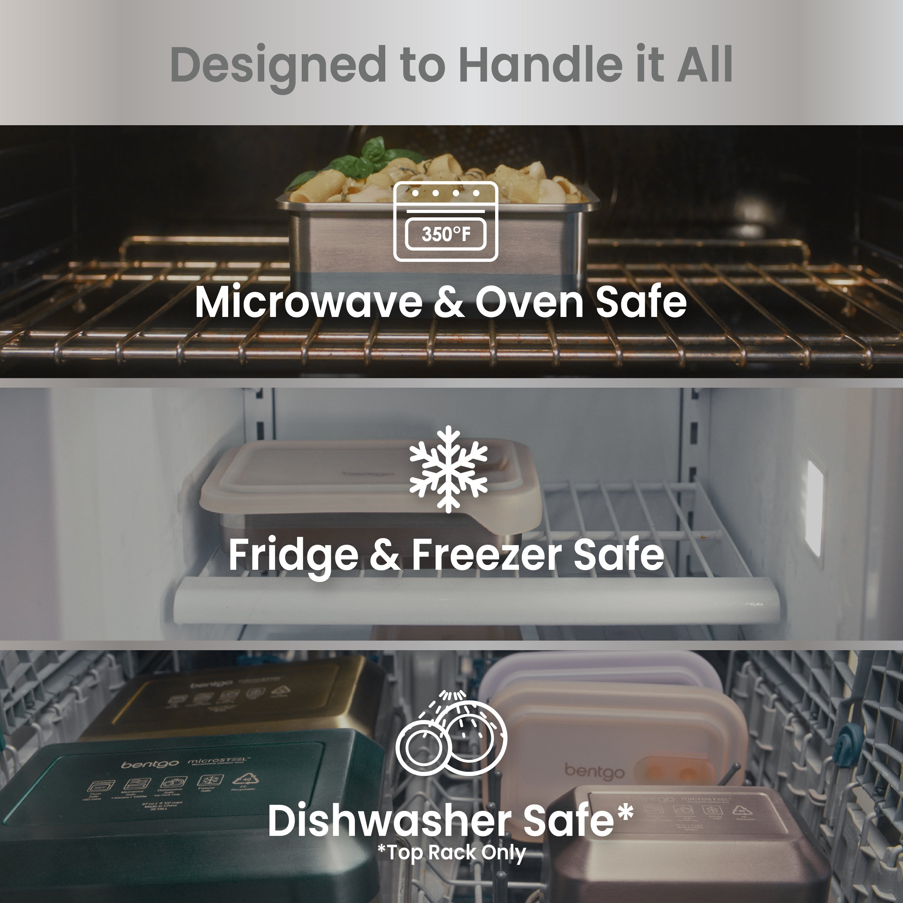 Bentgo® MicroSteel Heat & Eat Container - Lunch Size 3 Cups - Dusk | Designed To Handle It All - Microwave & Oven Safe, Fridge & Freezer Safe, and Dishwasher Safe (Top Rack Only)