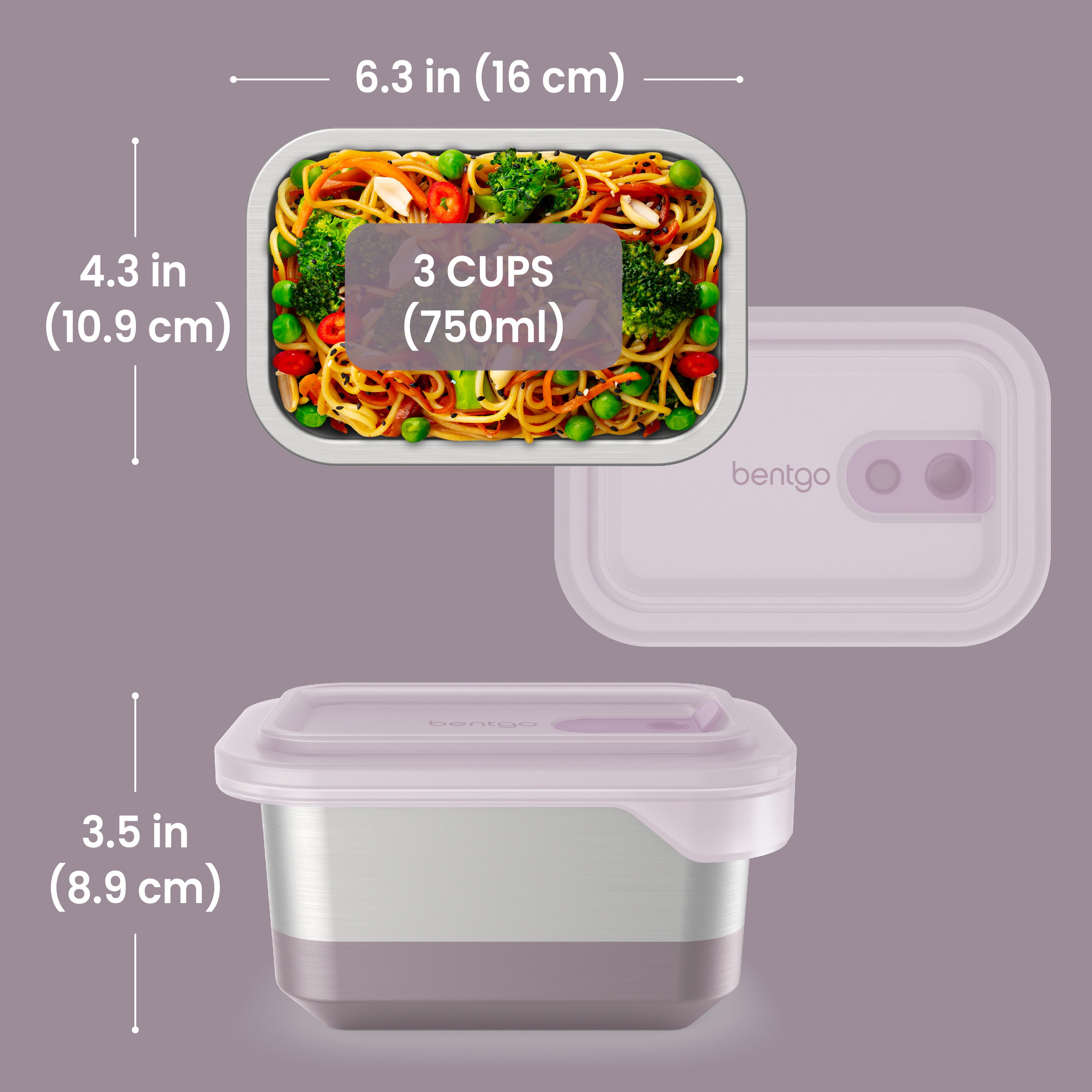 Bentgo® MicroSteel Heat & Eat Container - Lunch Size 3 Cups - Dusk | Dimensions