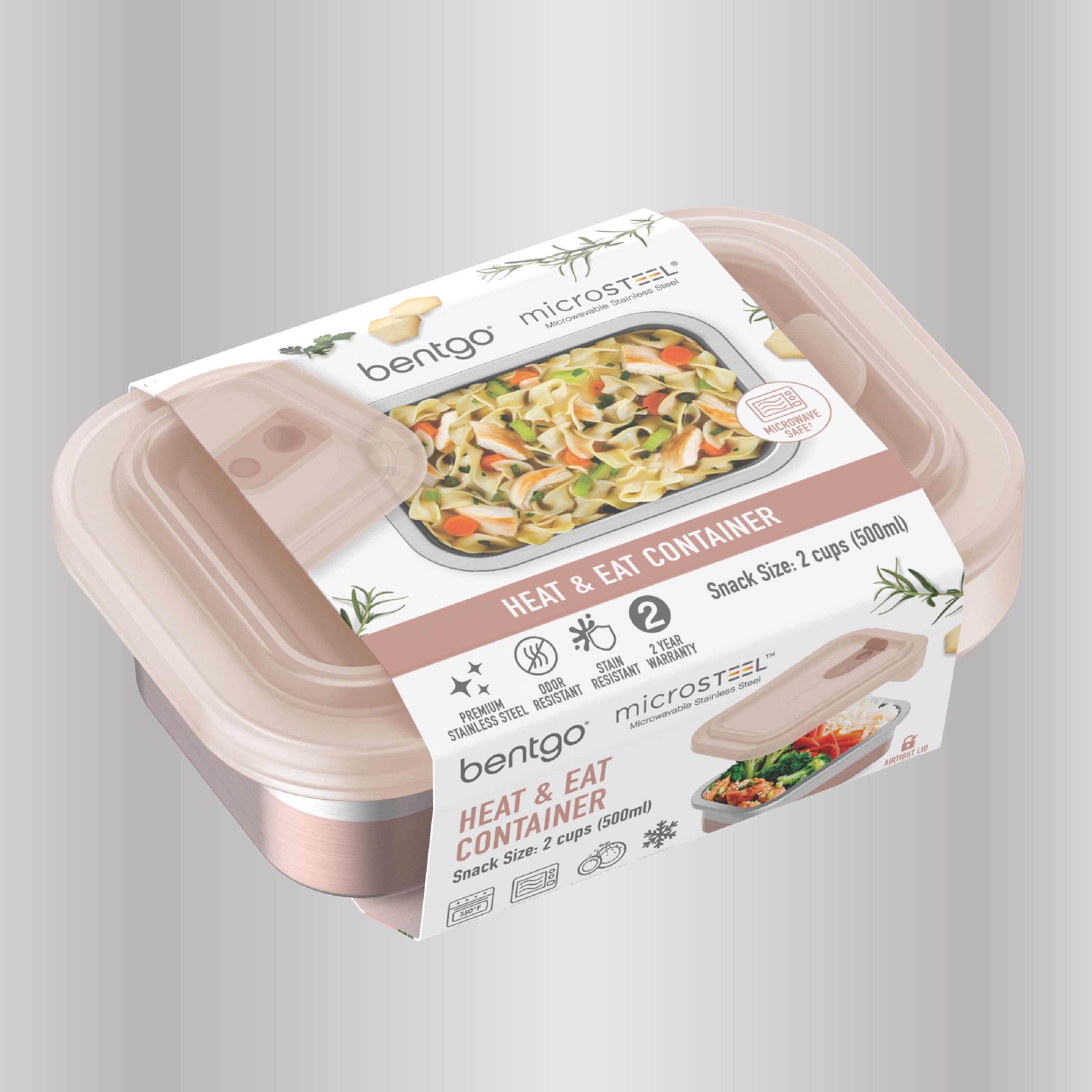 Bentgo® MicroSteel Heat & Eat Container - Snack Size 2 Cups - Rose | Packaging