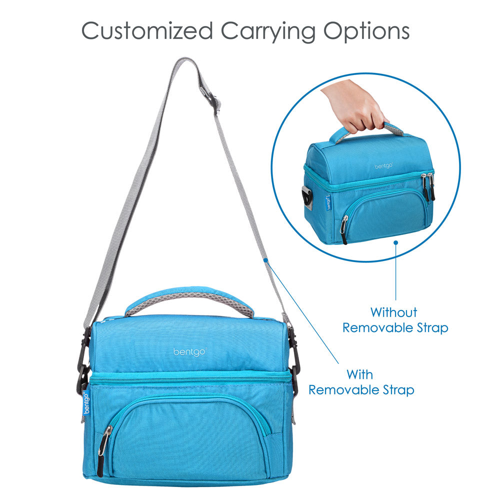 Bentgo Deluxe Lunch Bag in Blue. Comes with customized carrying options.