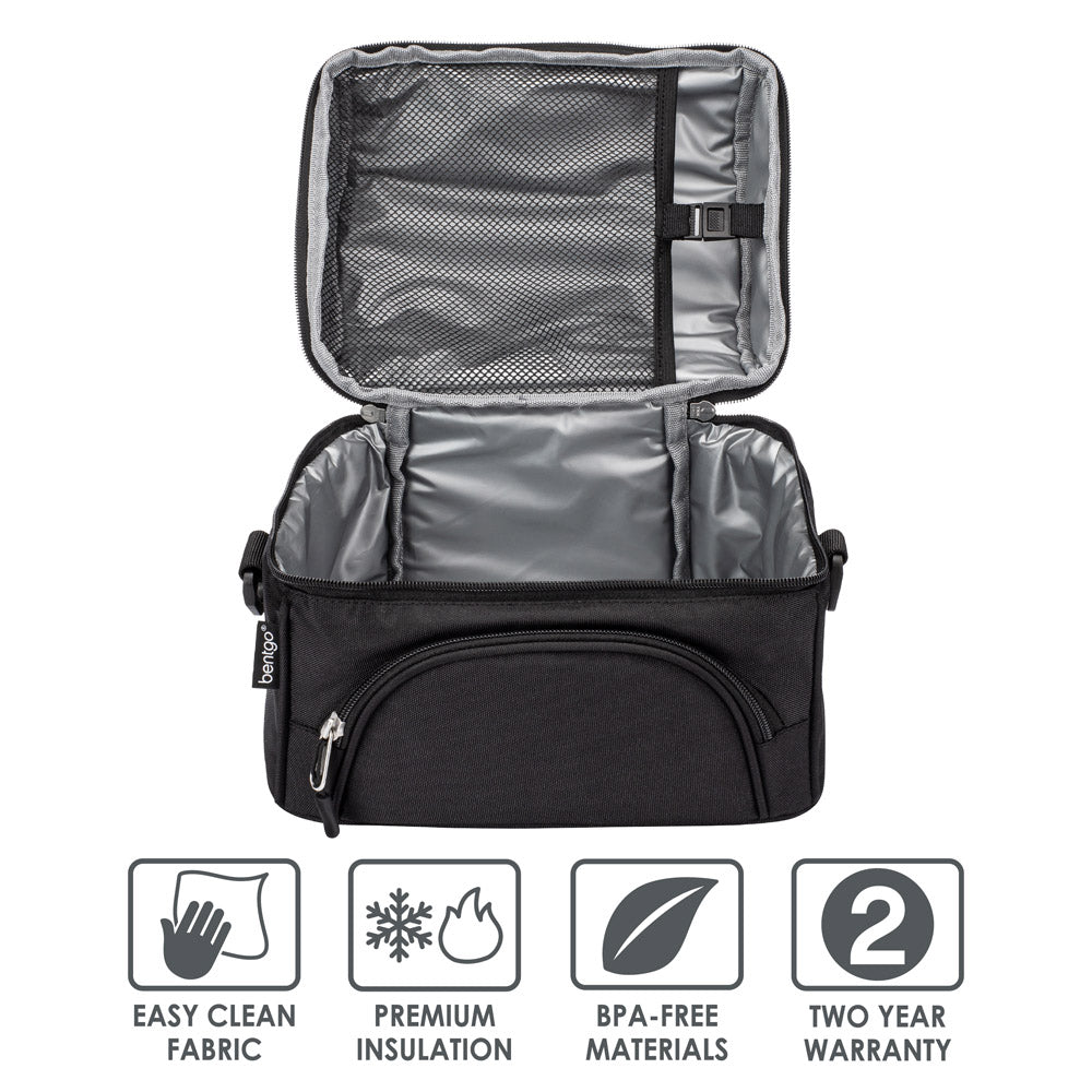 Bentgo Deluxe Lunch Bag in Carbon Black. Easy Clean Fabric. Premium Insulation. BPA-Free Materials. 2 Year Warranty.