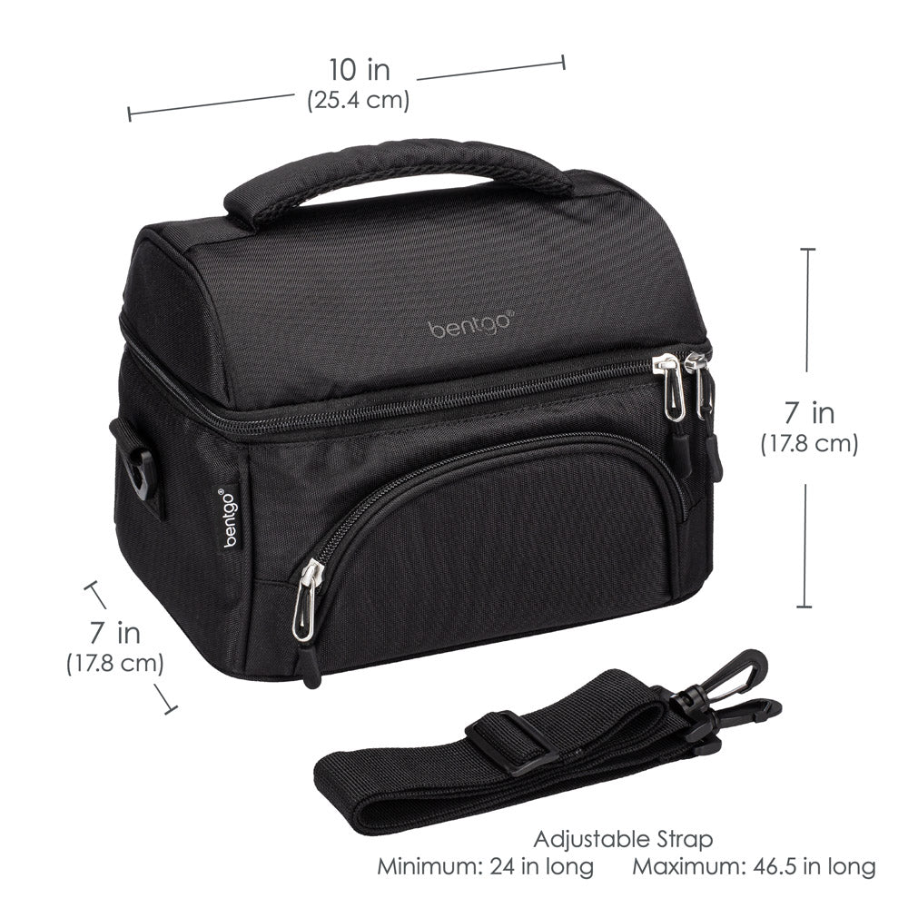 Bentgo Deluxe Lunch Bag in Carbon Black. Dimensions image.