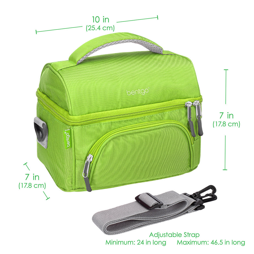Bentgo Deluxe Lunch Bag in Green. Dimensions image.