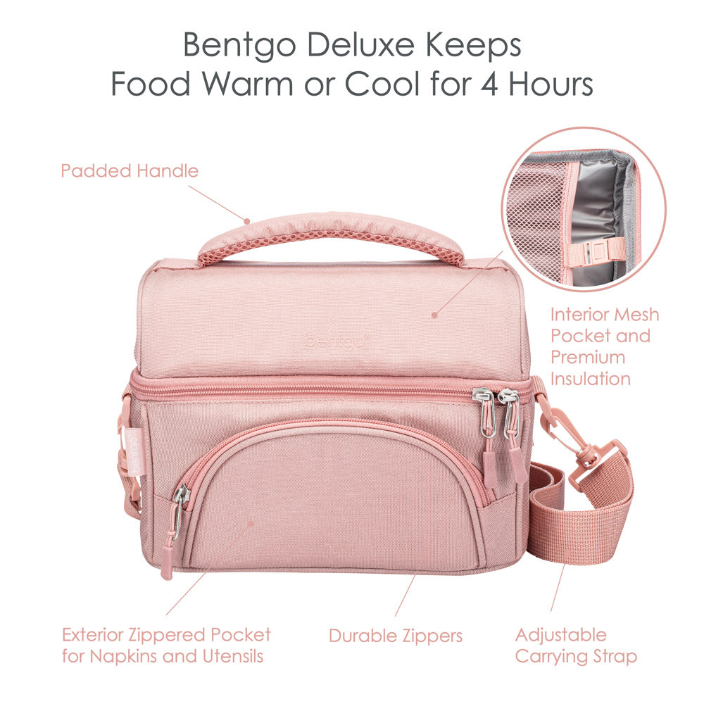 Bentgo Deluxe Lunch Bag in Blush. Bentgo Deluxe keeps food warm or cool for 4 hours.