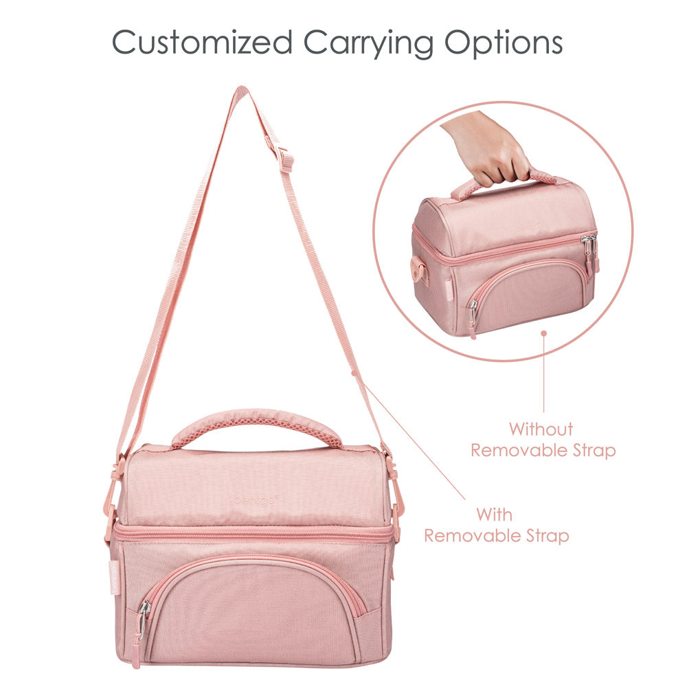 Bentgo Deluxe Lunch Bag in Blush. Comes with customized carrying options.