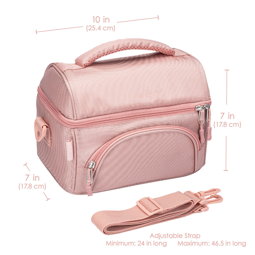 Bentgo Deluxe Lunch Bag in Blush. Dimensions image.