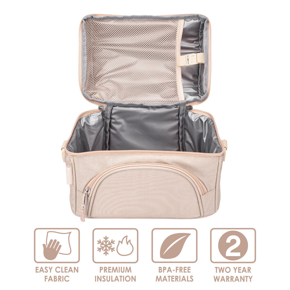Bentgo Deluxe Lunch Bag in Sand. Easy Clean Fabric. Premium Insulation. BPA-Free Materials. 2 Year Warranty.