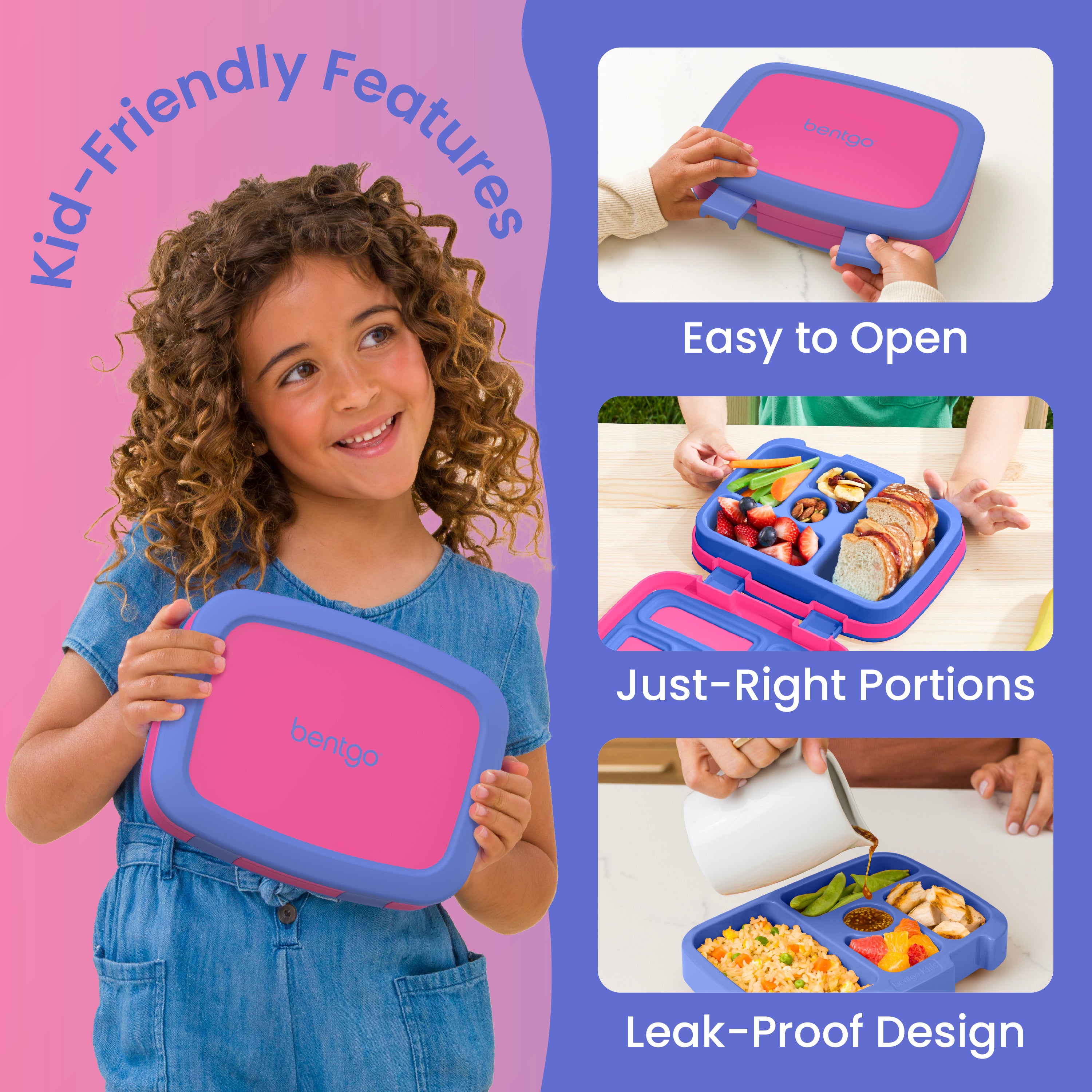 Bentgo® Kids Lunch Box -
Fuchsia | Kid-Friendly Features| Easy to Open, Just-Right Portions, and Leak-Proof Design