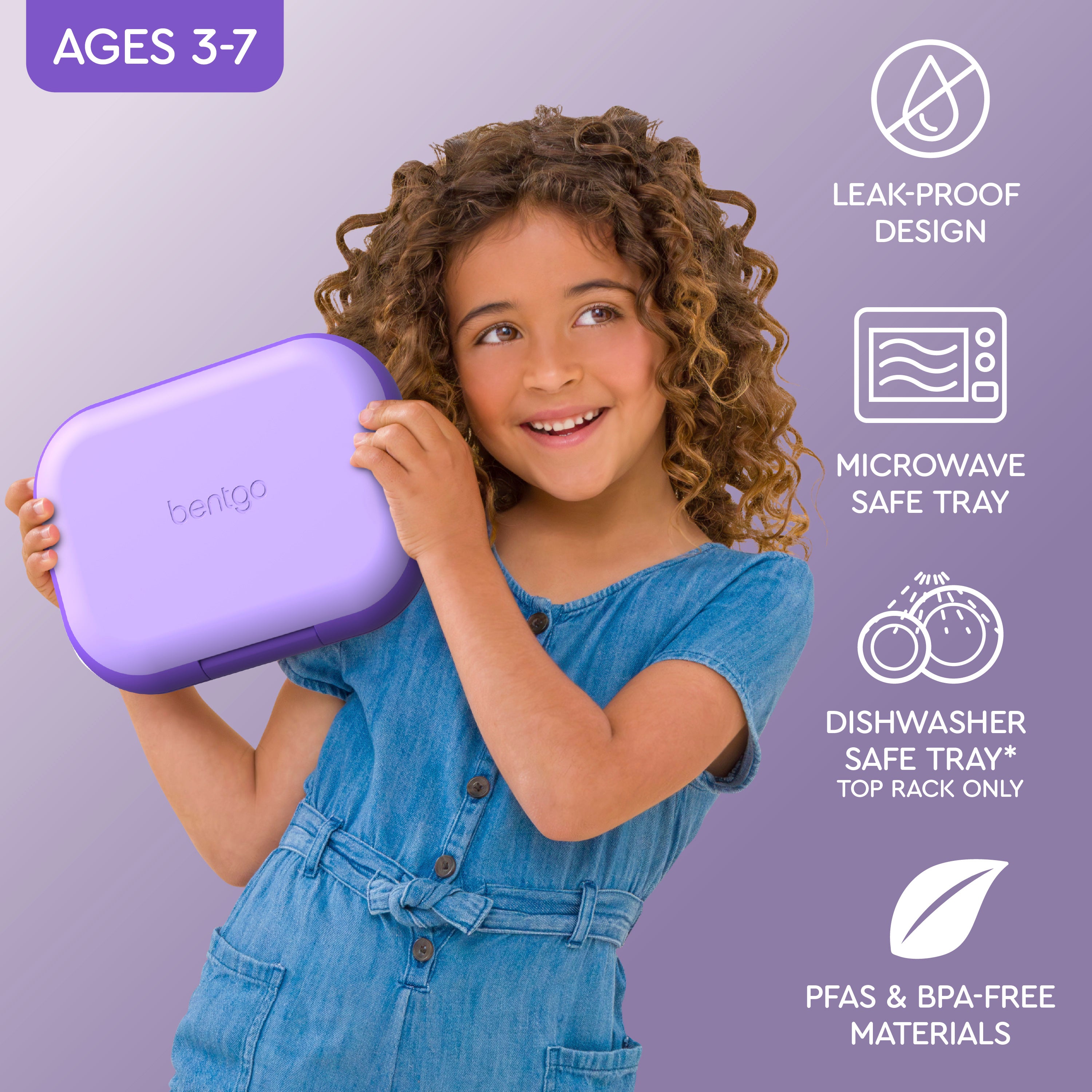 Bentgo® Chill Kids Lunch Box - Purple | Leak-Proof Design, Microwave Safe Tray, Dishwasher Safe Tray (Top Rack Only), And Made With PFAS & BPA-Free Materials