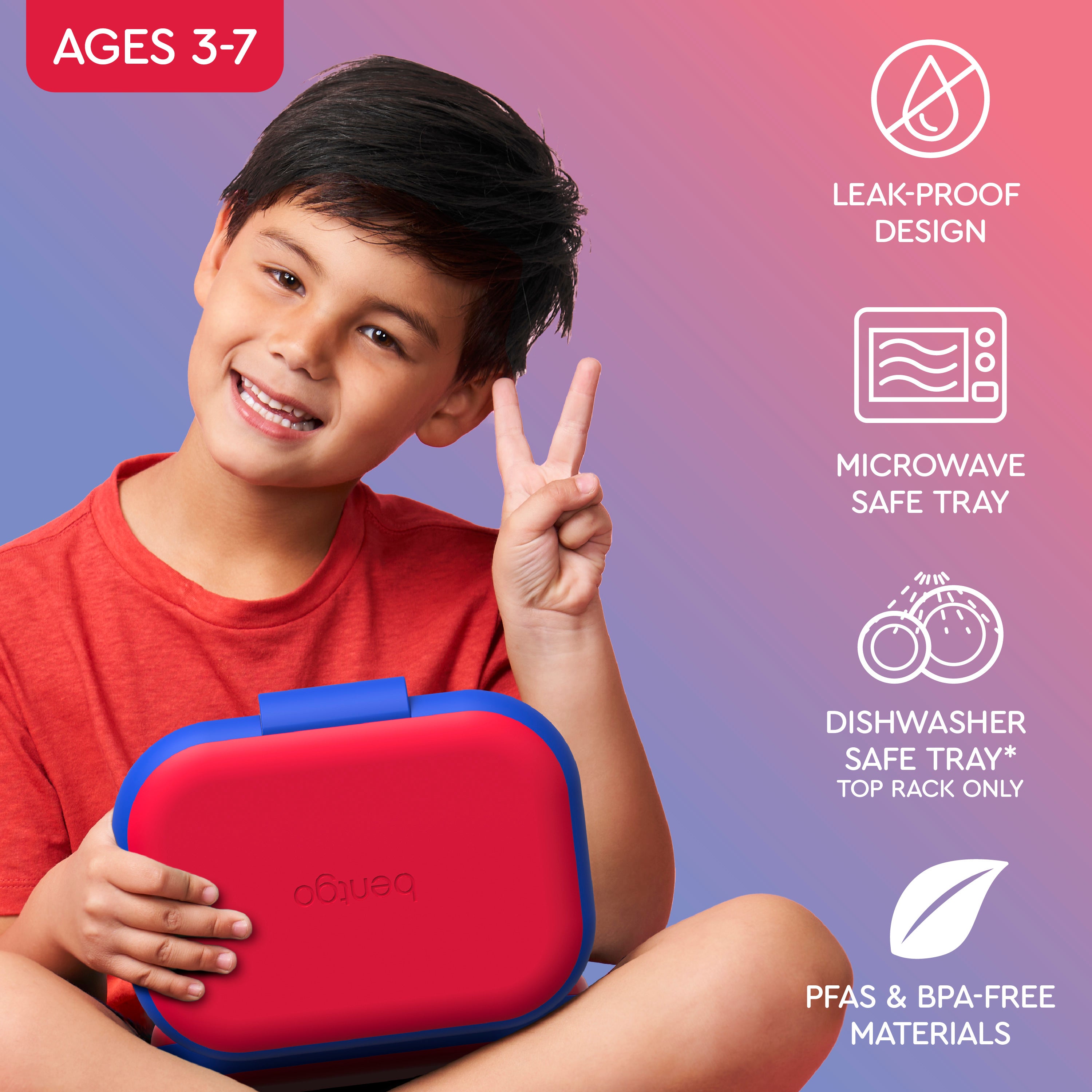 Bentgo® Chill Kids Lunch Box - Red/Royal | Leak-Proof Design, Microwave Safe Tray, Dishwasher Safe Tray (Top Rack Only), And Made With PFAS & BPA-Free Materials