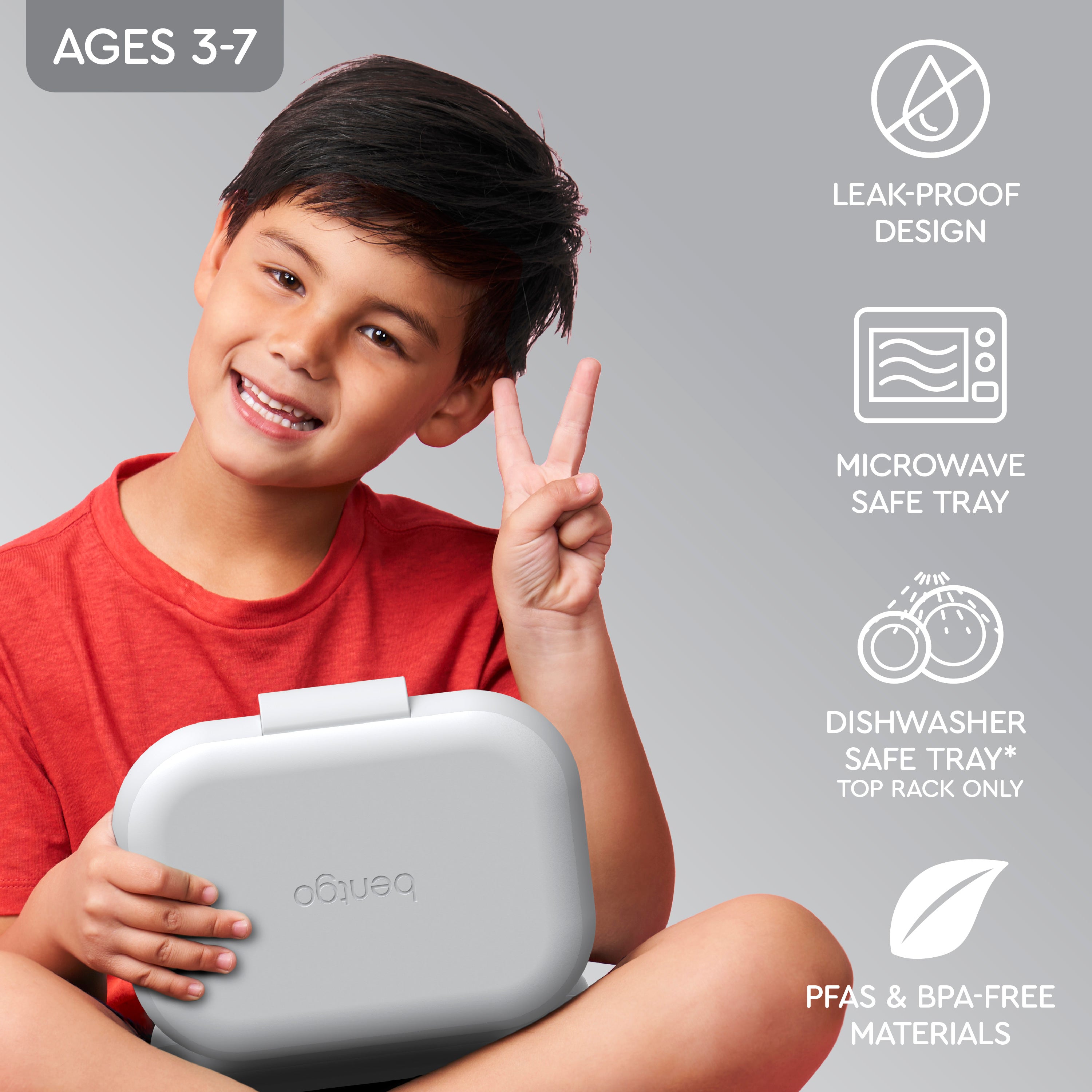 Bentgo® Chill Kids Lunch Box - Gray | Leak-Proof Design, Microwave Safe Tray, Dishwasher Safe Tray (Top Rack Only), And Made With PFAS & BPA-Free Materials