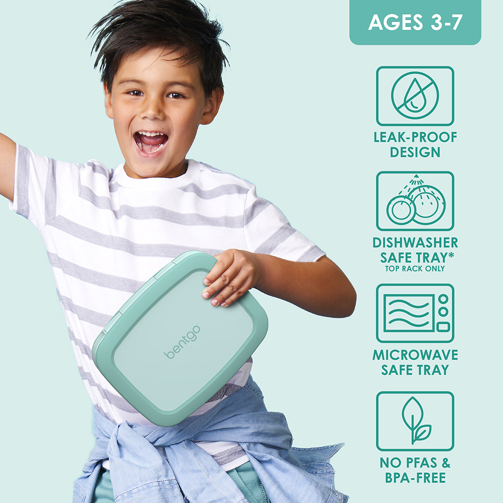 Bentgo® Kids Lunch Box - Seafoam | Leak-Proof Design, Dishwasher Safe Tray - Top Rack Only, Microwave Safe Tray, And No PFAs & BPA-Free