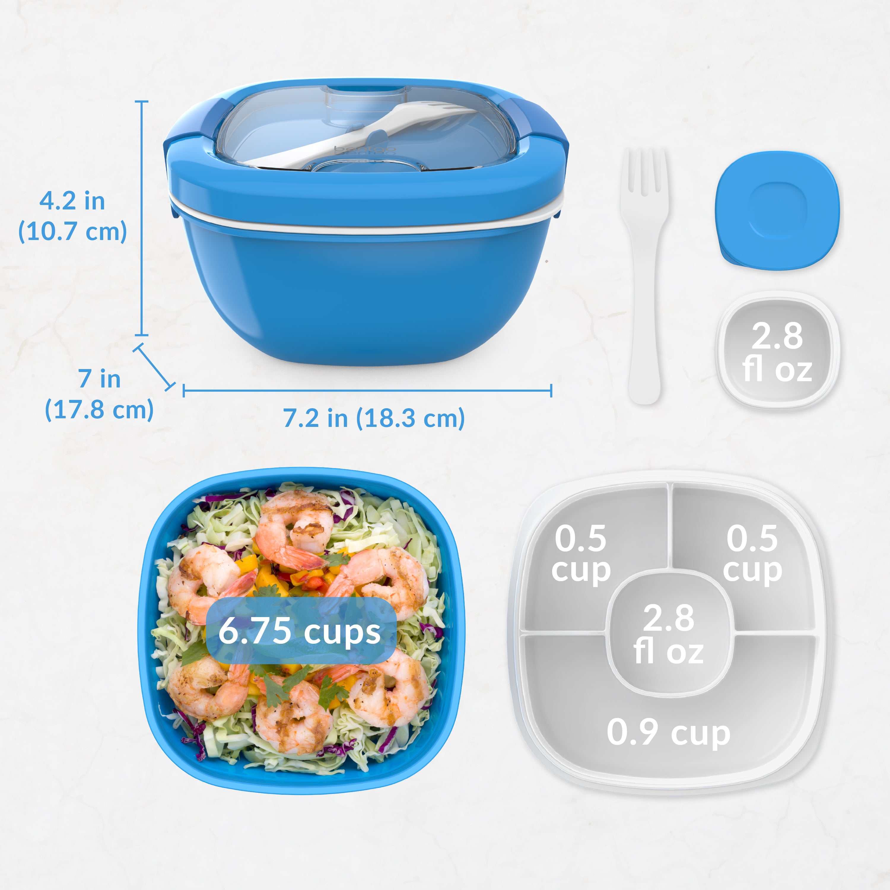 Bentgo® All-in-One Salad Container - Blue | Dimensions And What’s In The Box