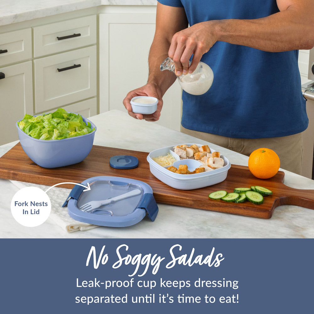 Bentgo® All-in-One Salad Container - Slate | No Soggy Salads - Leak-Proof Cup Keeps Dressing Separated Until It’s Time To Eat!