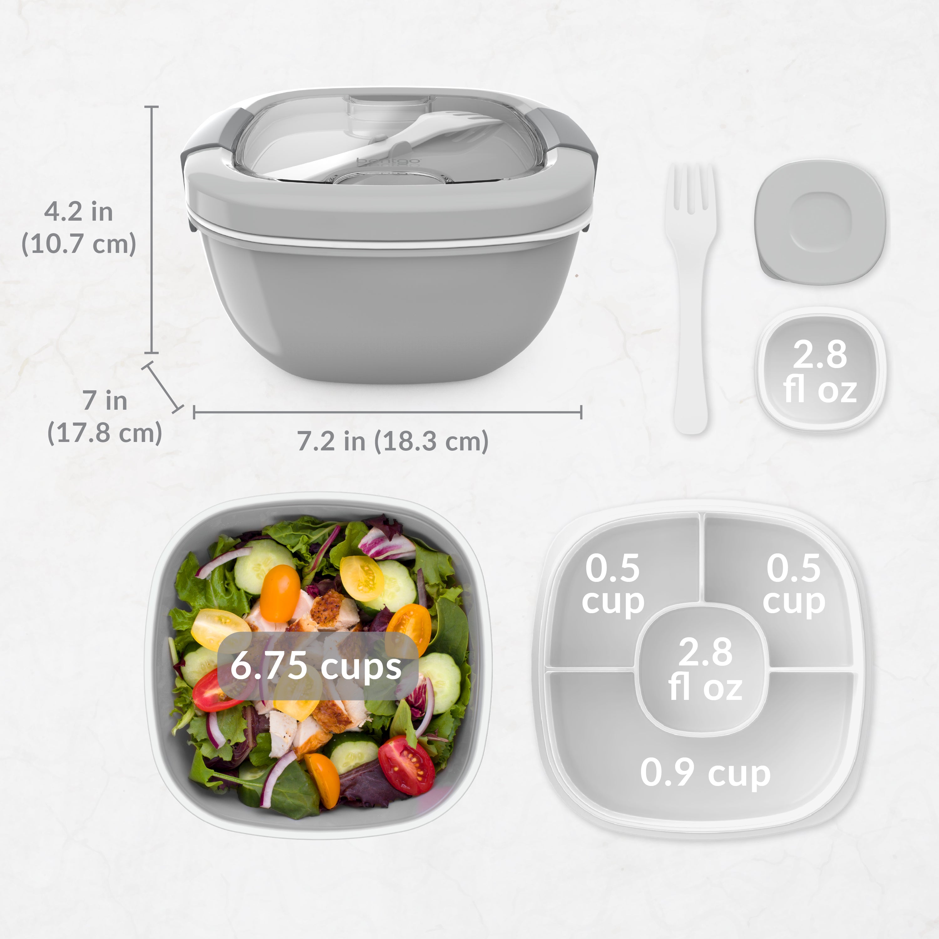 Bentgo® Salad Container (2-Pack) - Gray | Dimensions And What’s In The Box