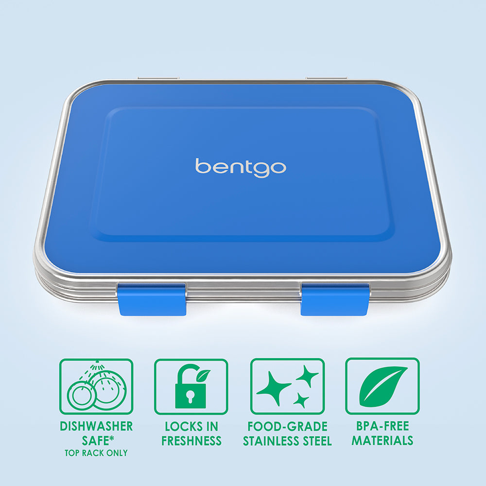 Bentgo® Kids Stainless Steel Lunch Box - Blue | Dishwasher Safe (Top Rack Only), Locks In Freshness, Food-Grade Stainless Steel, And Made With BPA-Free Materials