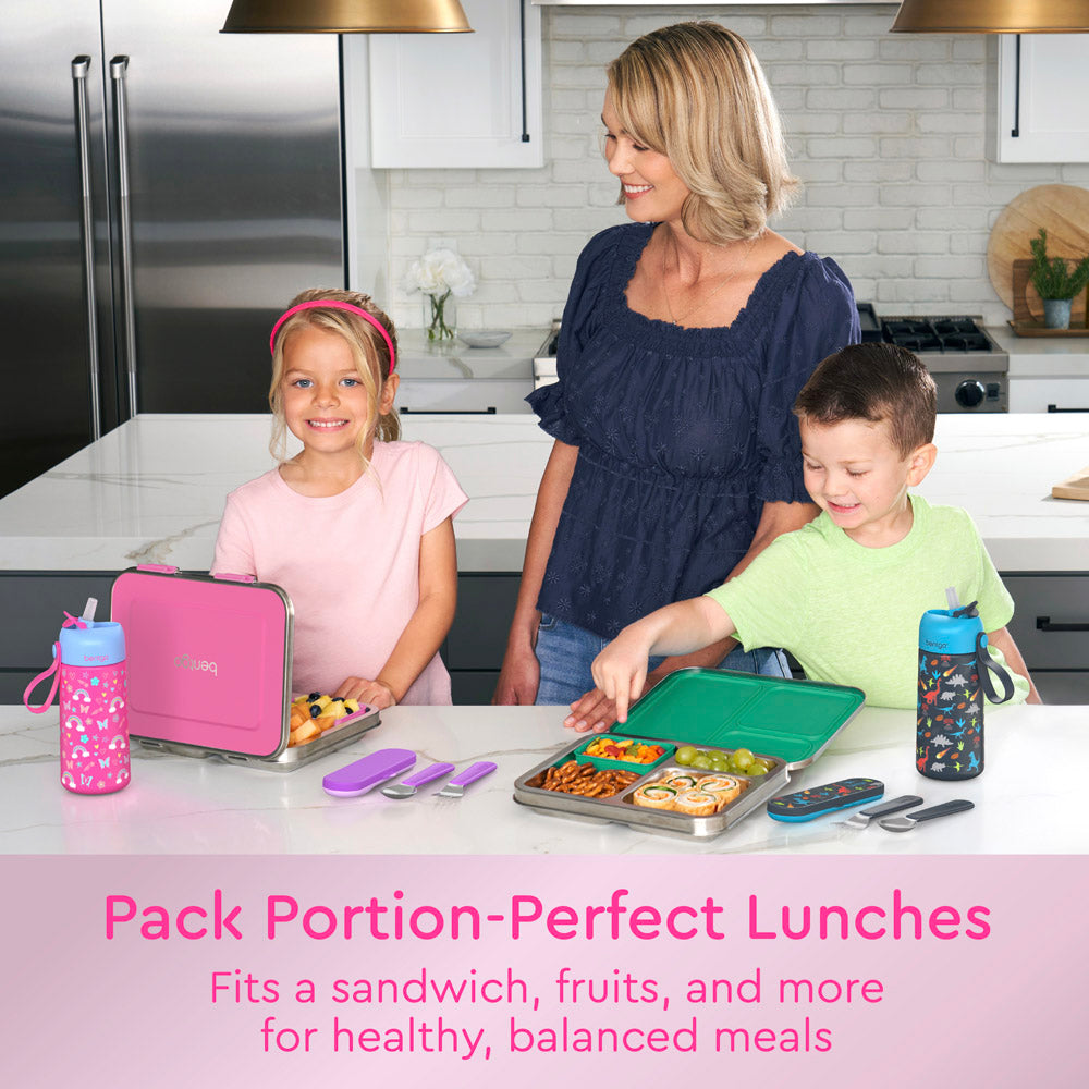 Bentgo® Kids Stainless Steel Lunch Box - Fuchsia | Pack Portion-Perfect Lunches - Fits A Sandwich, Fruits, And More For Healthy, Balanced Meals