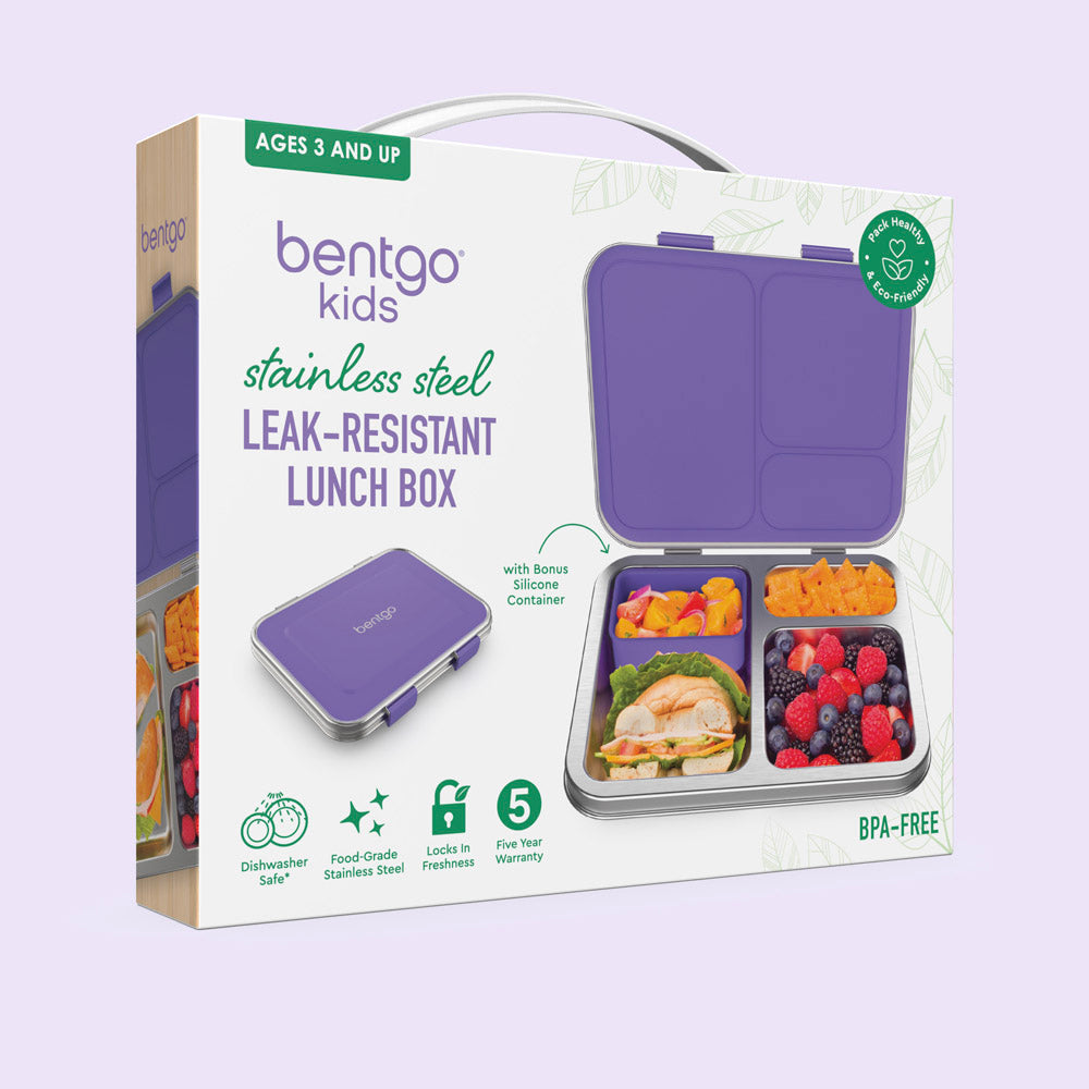 Bentgo® Kids Stainless Steel Lunch Box - Purple | Packaging