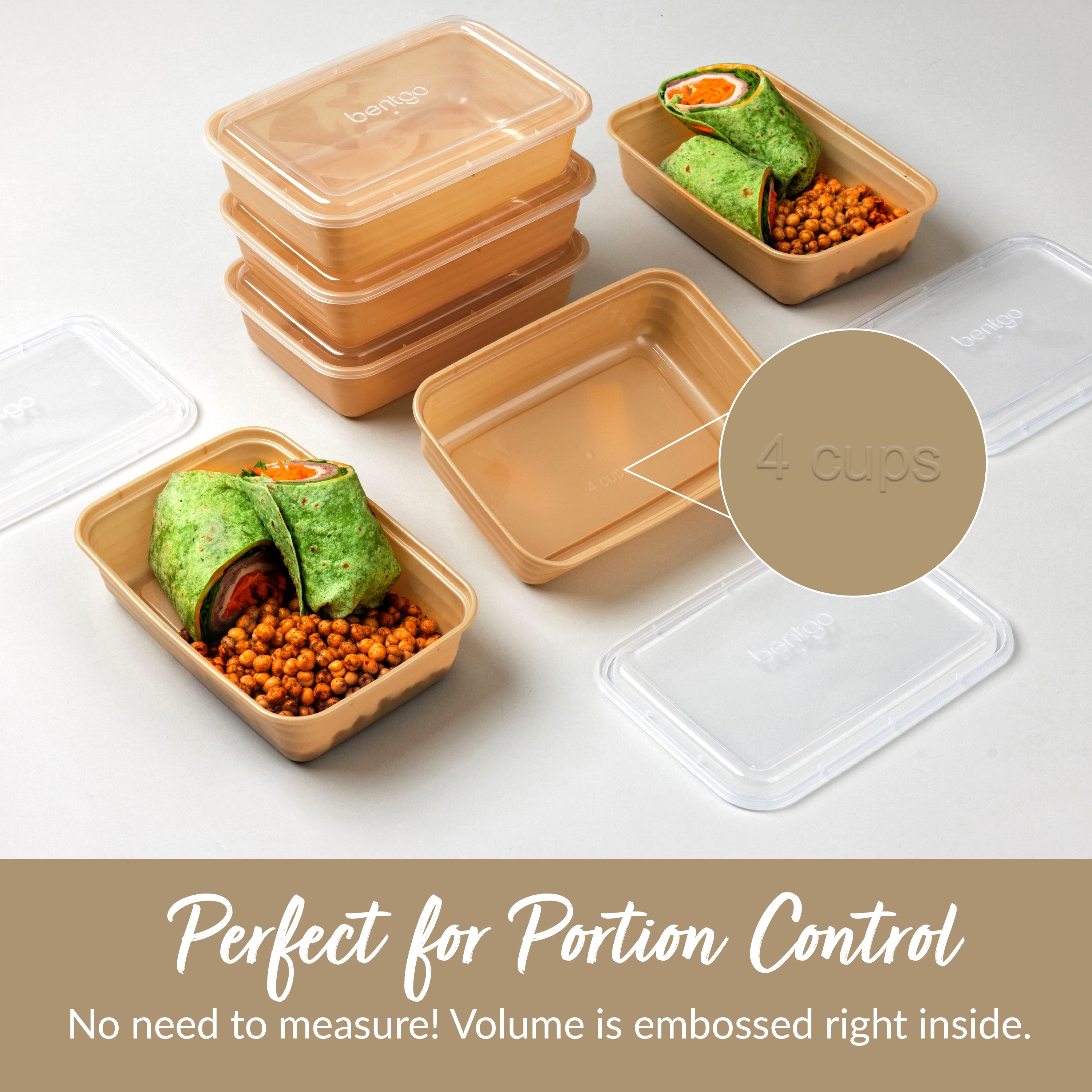 Bentgo® Prep 1-Compartment Meal Prep Containers (20-Piece) - Gold | Perfect For Portion Control - No Need To Measure! Volume Is Embossed Right Inside