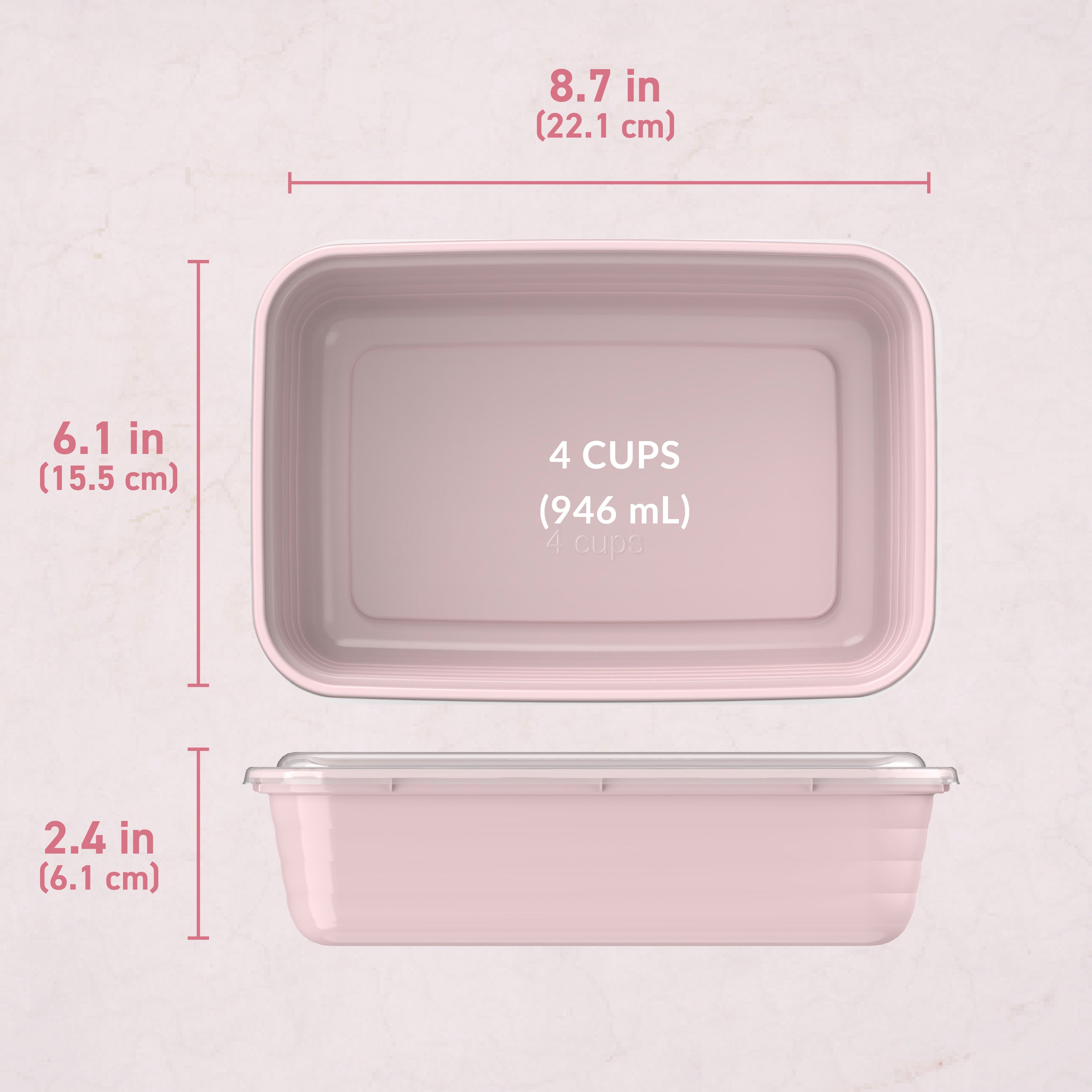 Bentgo® Prep 1-Compartment Meal Prep Containers (20-Piece)  - Blush Pink | Dimensions
