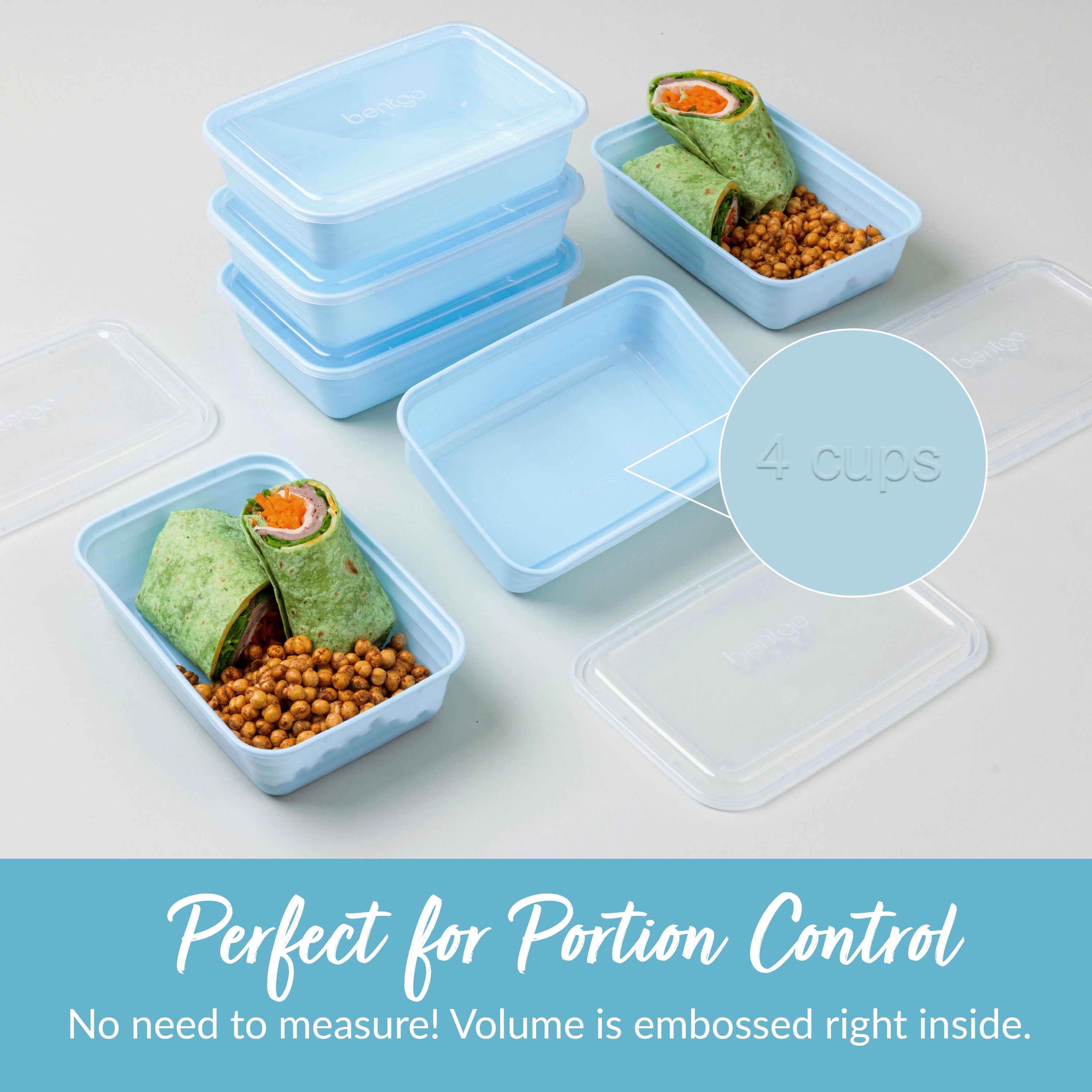 Bentgo® Prep 1-Compartment Meal Prep Containers (20-Piece) - Sky | Perfect For Portion Control - No Need To Measure! Volume Is Embossed Right Inside